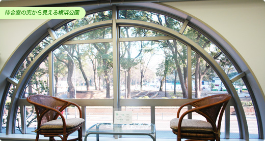 待合室の窓から見える横浜公園